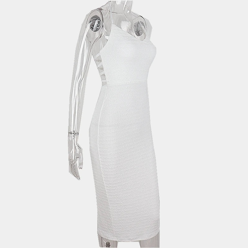 "Coletta" Knit Backless Lace-Up Halter Maxi Dress