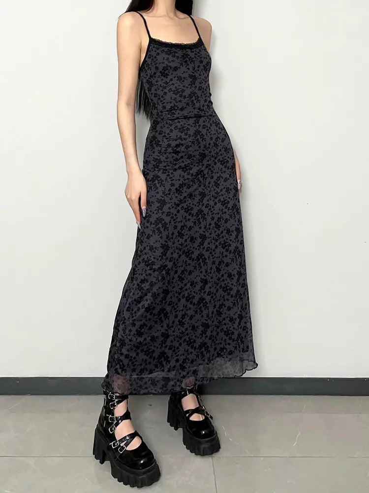 "AllBlack" Vintage Y2K Style Spaghetti Strap Maxi Dress