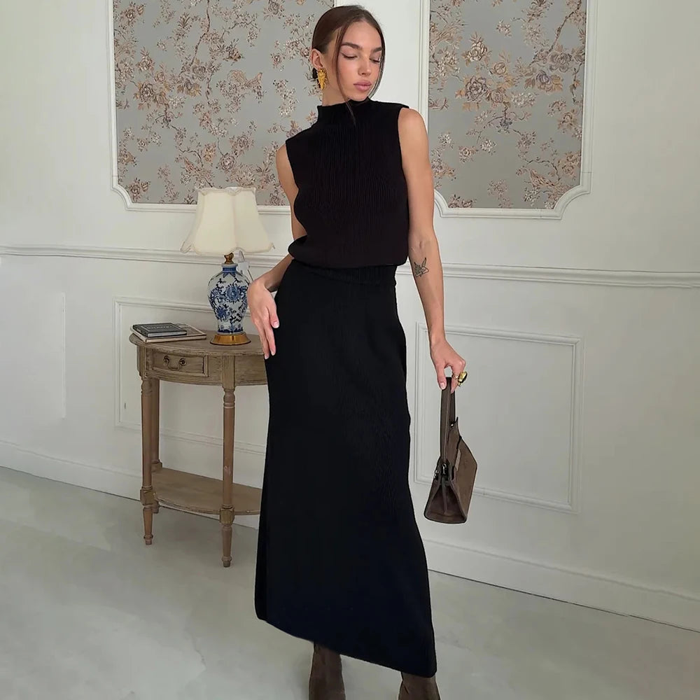 "Tuu LaRose" Women's Elegant Knitted Two-piece Maxi Skirt Set
