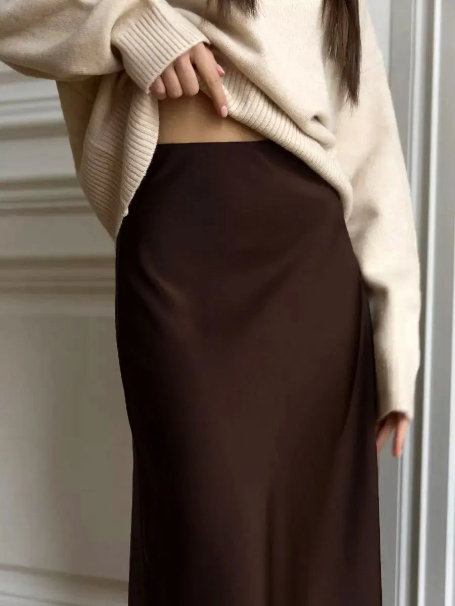 "Moda" Women's Satin High Waist Maxi Skirt