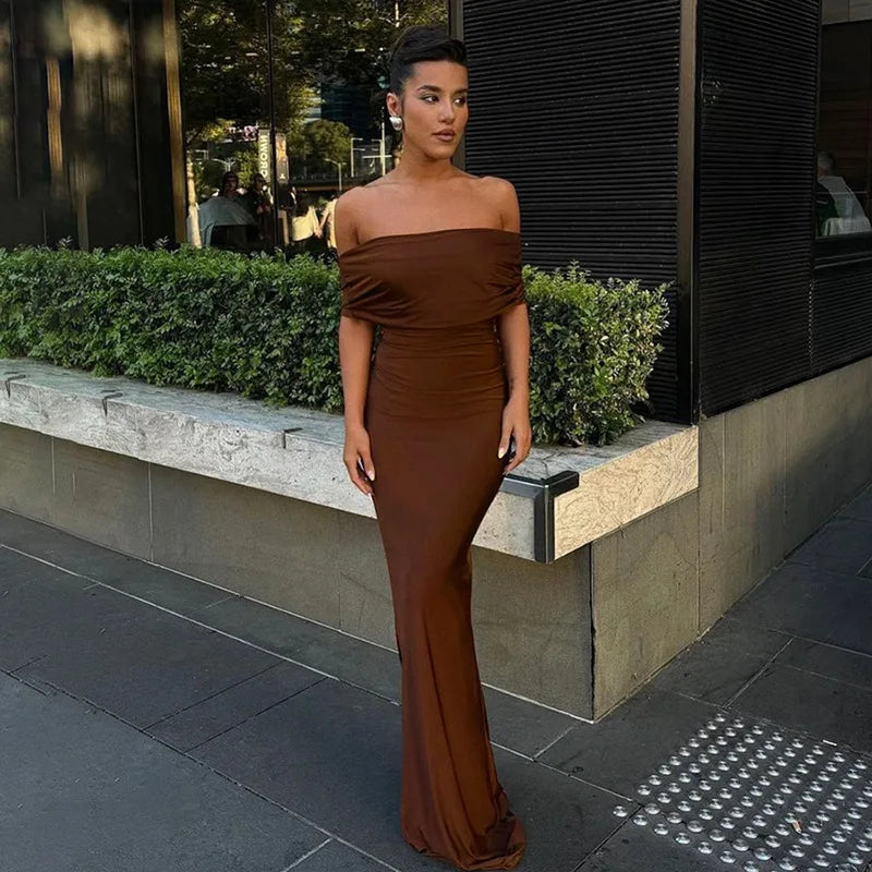 "Elena" Women's Backless Off Shoulder Bodycon Maxi Dress