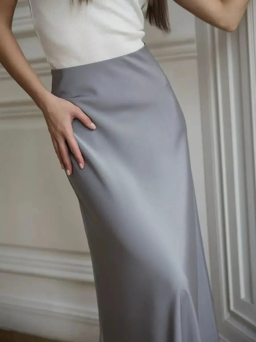"Moda" Women's Satin High Waist Maxi Skirt