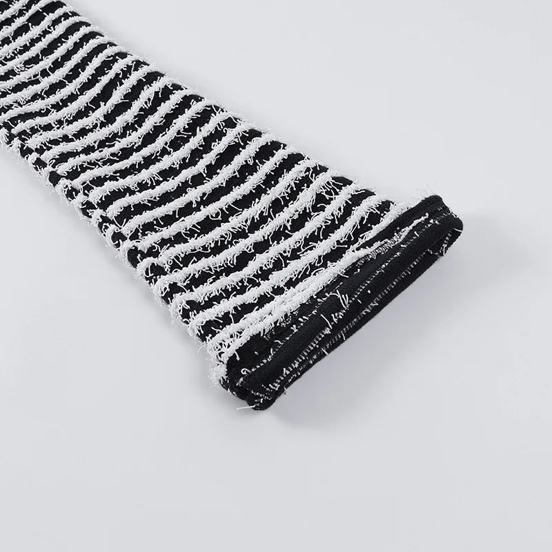 “Pay The Fee” Knitted Black and White Striped High Waist Flare Pants