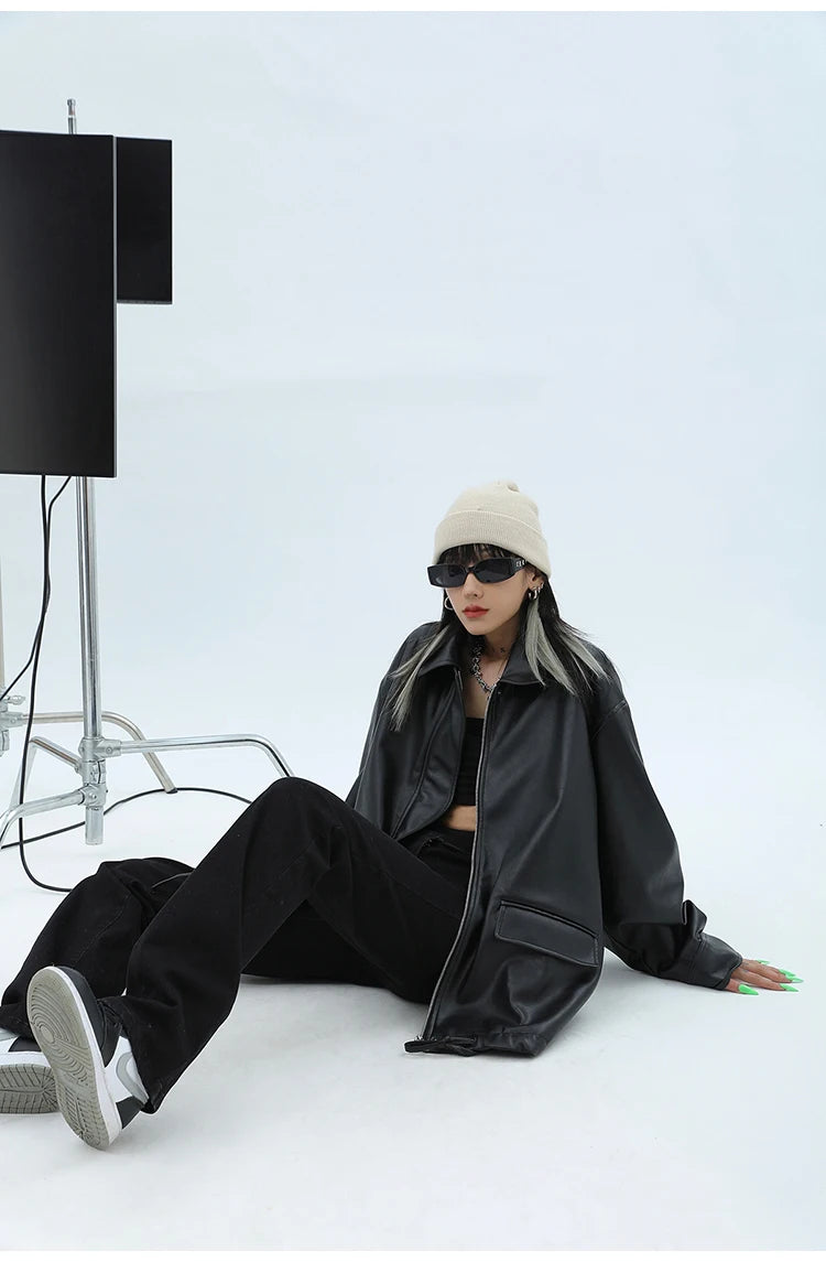 "Trinity" Women's Waterproof Long Sleeve Oversized Faux Leather Jacket