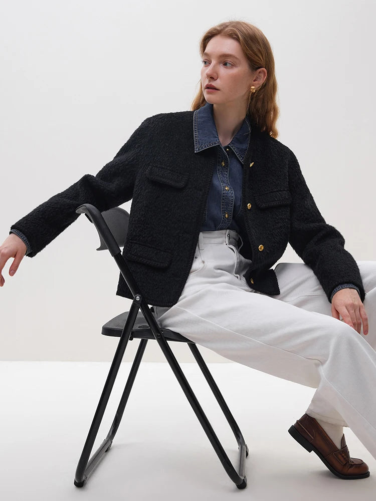“Alpaca” Women’s Short Temperament Round Neck Wool Jacket