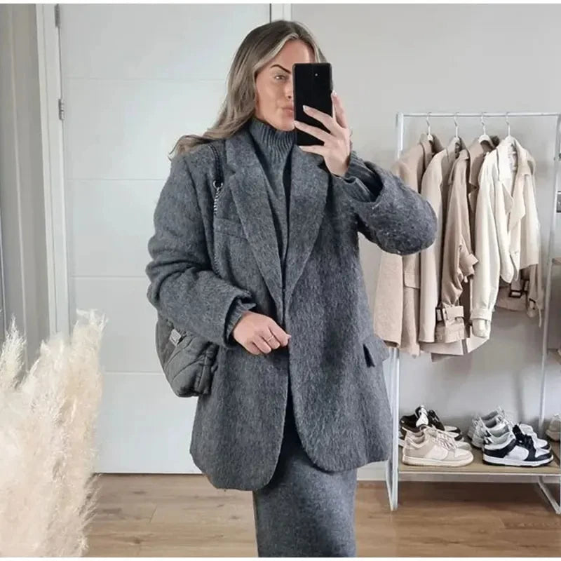 "Solencia" Women's Elegant Long Sleeve Wool Coat