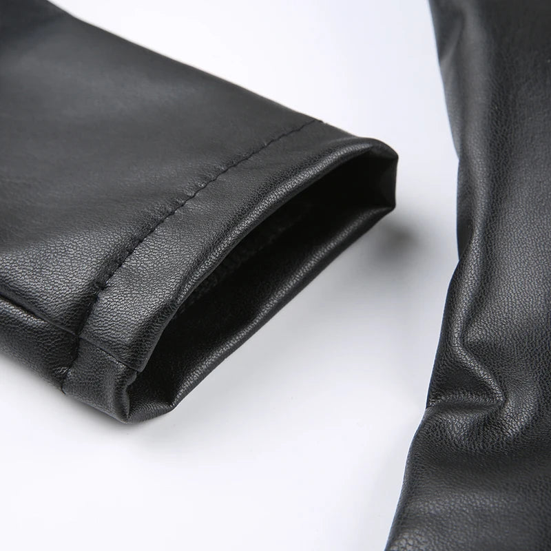 “Hot Lil Diva” Sexy Black Leather Long Sleeve Jumpsuit