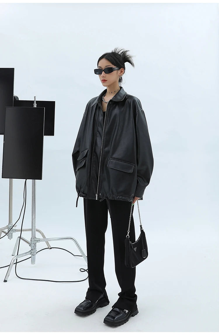 "Trinity" Women's Waterproof Long Sleeve Oversized Faux Leather Jacket