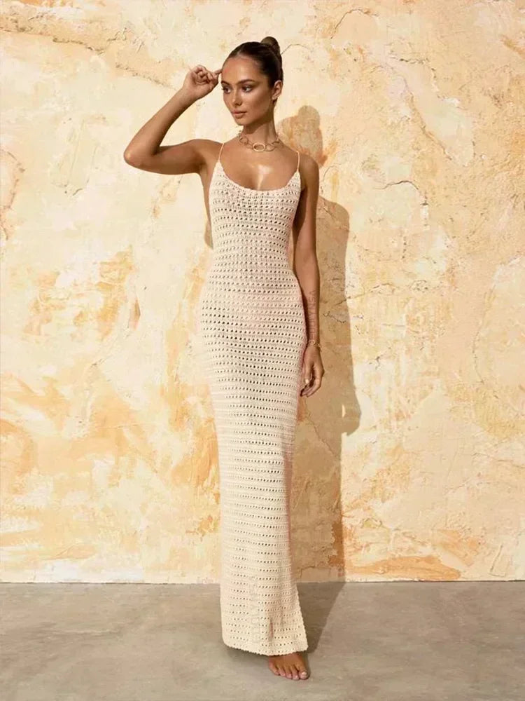 "June" Knitted Backless Bodycon Maxi Dress
