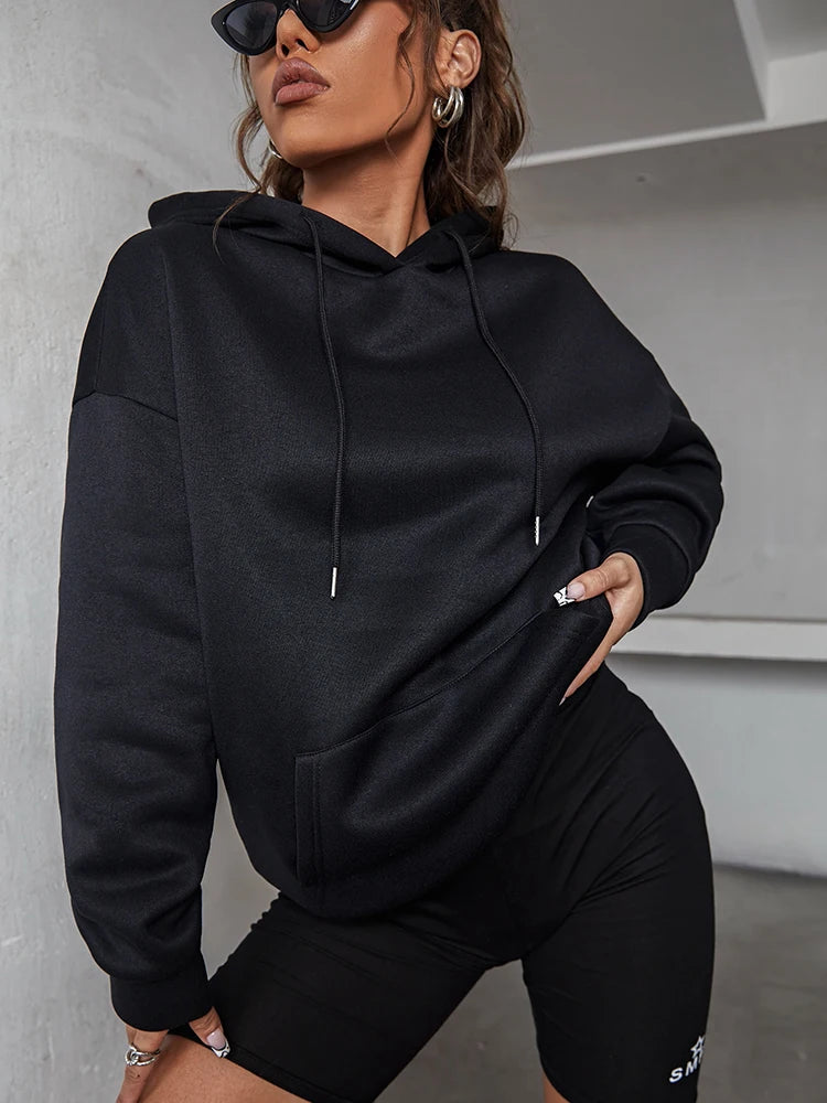 “Intense Feeling” Women’s Casual Graphic Print Black Hoodie