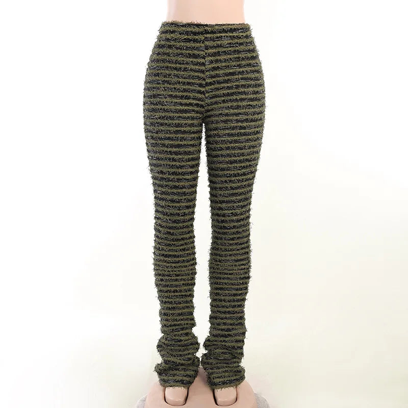 “Pay The Fee” Knitted Black and White Striped High Waist Flare Pants