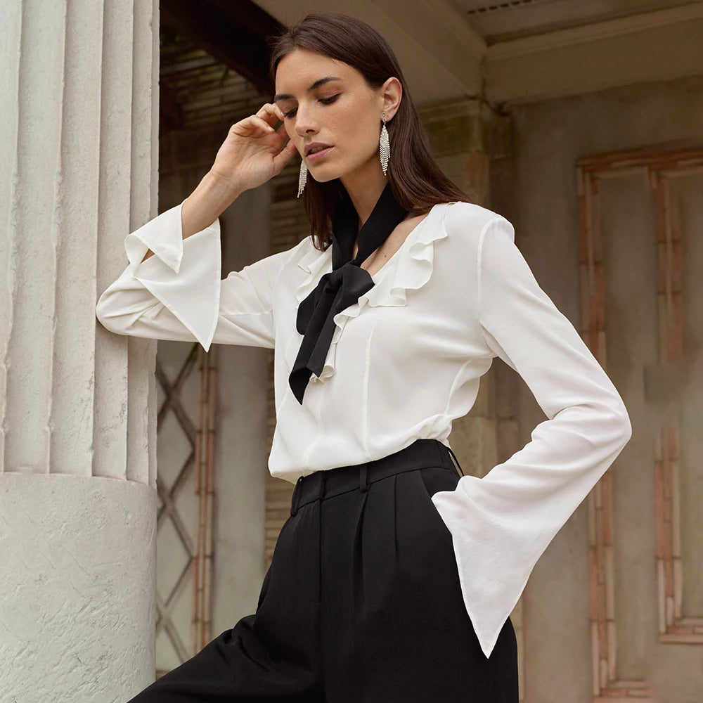 “Angel” Women’s Trumpet Sleeve Silk Blouse