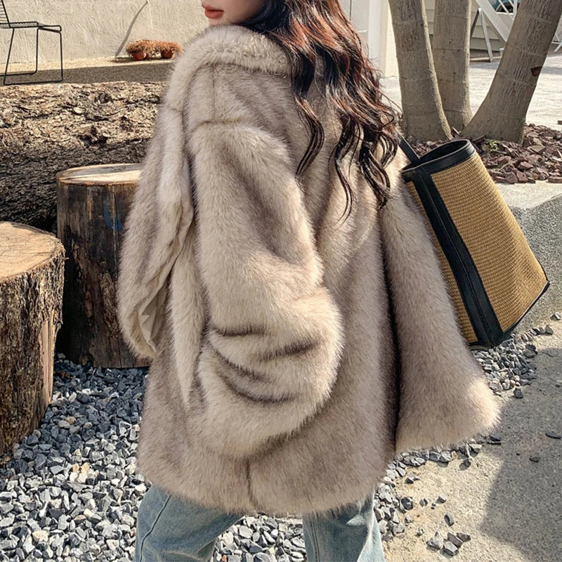 “Nepo Baby” Women’s Loose Oversized Fluffy Faux Fur Overcoat