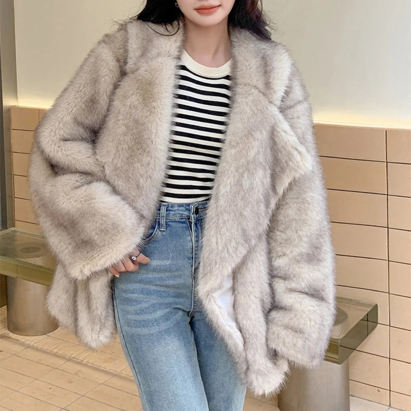 “Nepo Baby” Women’s Loose Oversized Fluffy Faux Fur Overcoat