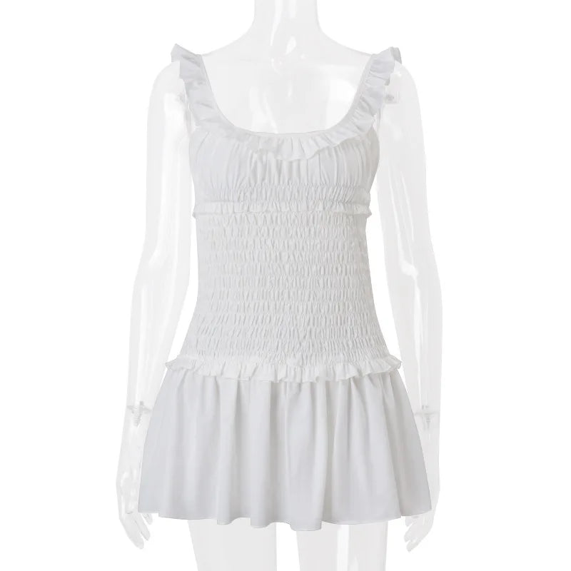 "Frolic" Women's Pleated Backless Y2K Style A-Line Mini Dress