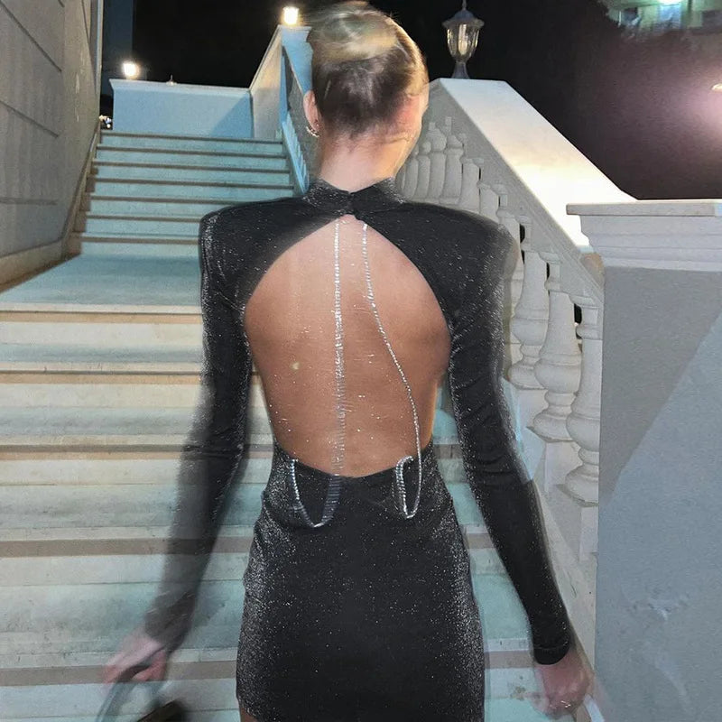 “Show biz” Sexy Backless Glitter Party Dress