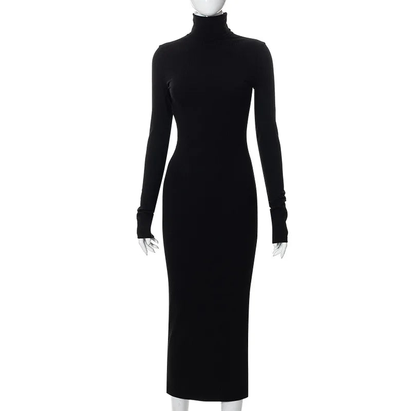 “Dark Passions” Sexy Knitted Long Sleeve Bodycon Maxi Dress