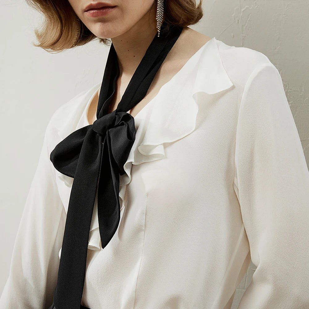 “Angel” Women’s Trumpet Sleeve Silk Blouse