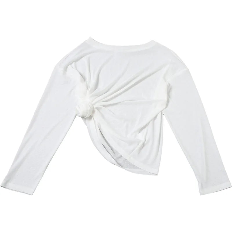 "Como" Women's See Though Off-Shoulder Long Sleeve Crop Top