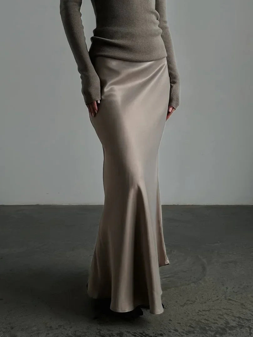 "Moda" Women's Satin High Waist Maxi Skirt