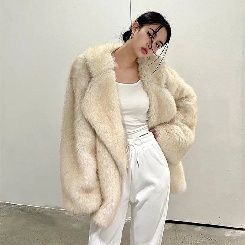 “Nepo Baby” Women’s Loose Oversized Fluffy Faux Fur Overcoat
