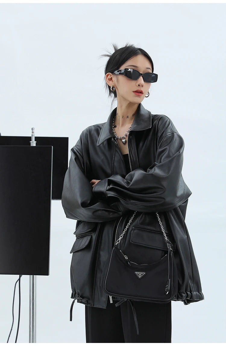 "Trinity" Women's Waterproof Long Sleeve Oversized Faux Leather Jacket