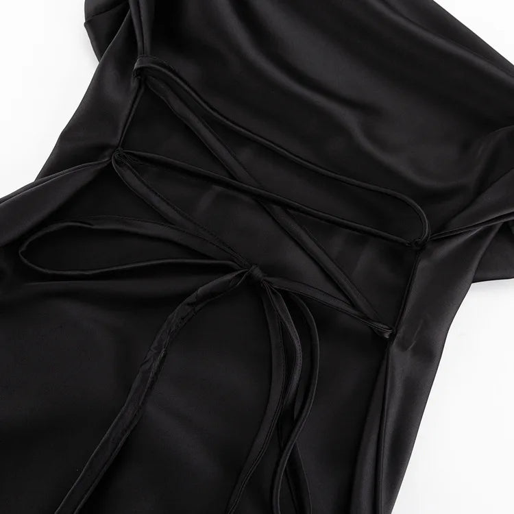 "Opera" Black Satin Bandage Maxi Dress