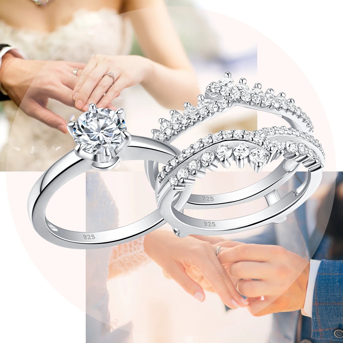 “Royalty” Sterling Silver Detachable 2 Piece Engagement Ring