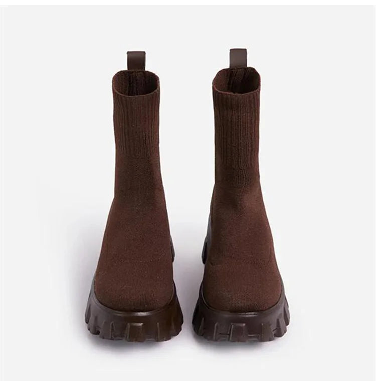 "Platform Dreamin" Women's Designer Slip On Knitted Platform Boots