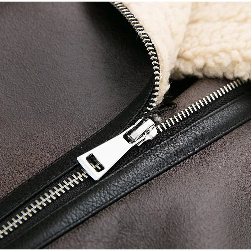 “Double Dutch” Casual Lambs Fur Leather Jacket