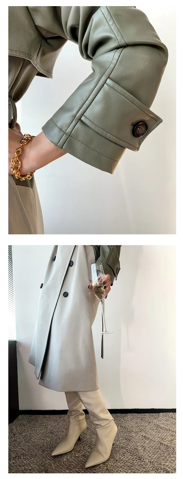 ”Volaire” Women’s Italian Leather Trench Coat