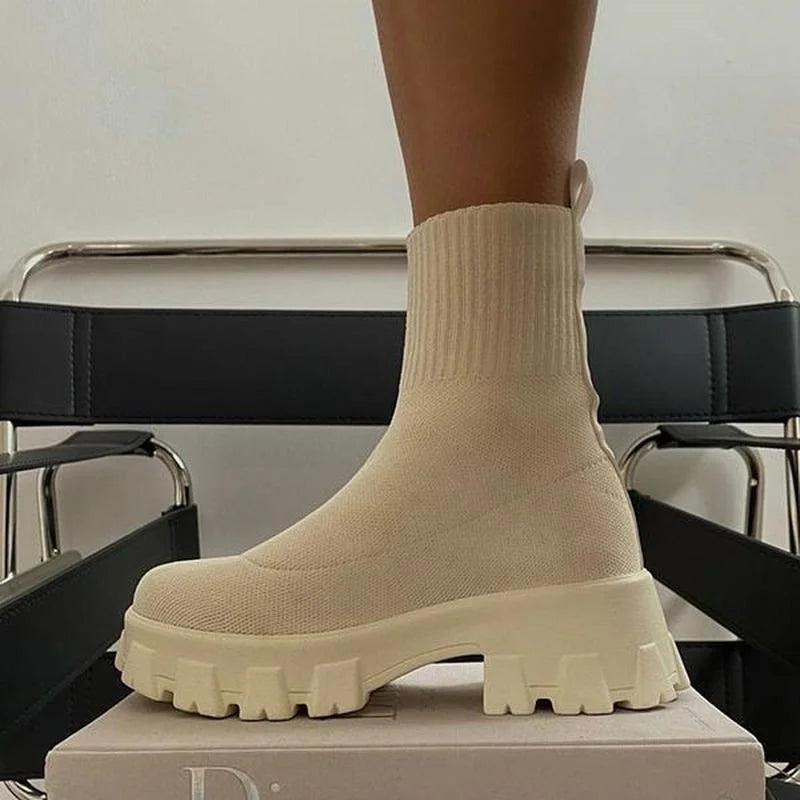 "Platform Dreamin" Women's Designer Slip On Knitted Platform Boots