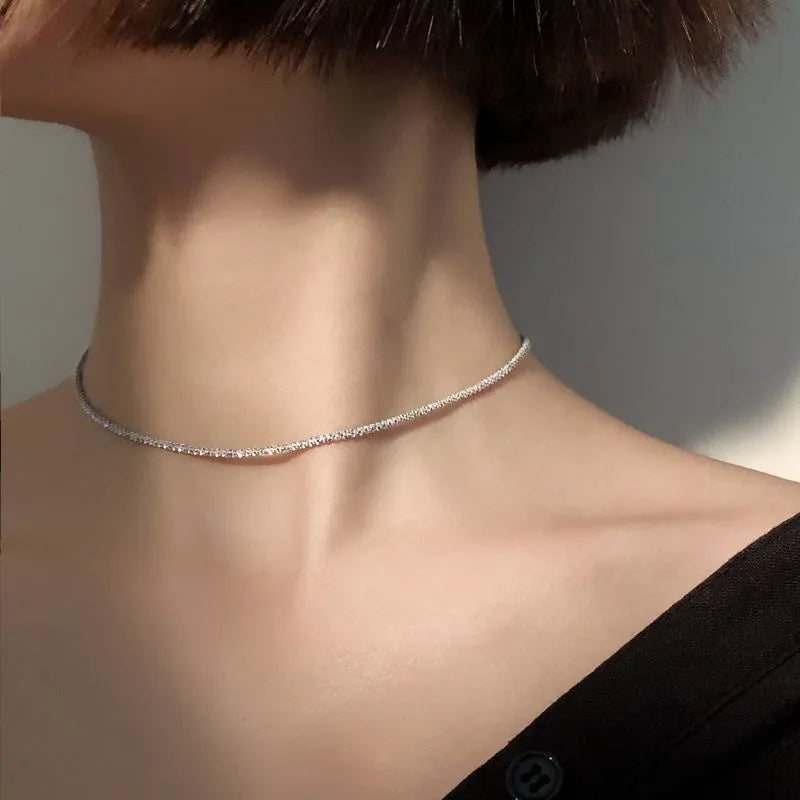 “Styla” Women’s Sparkling Silver Diamond Crusted Choker