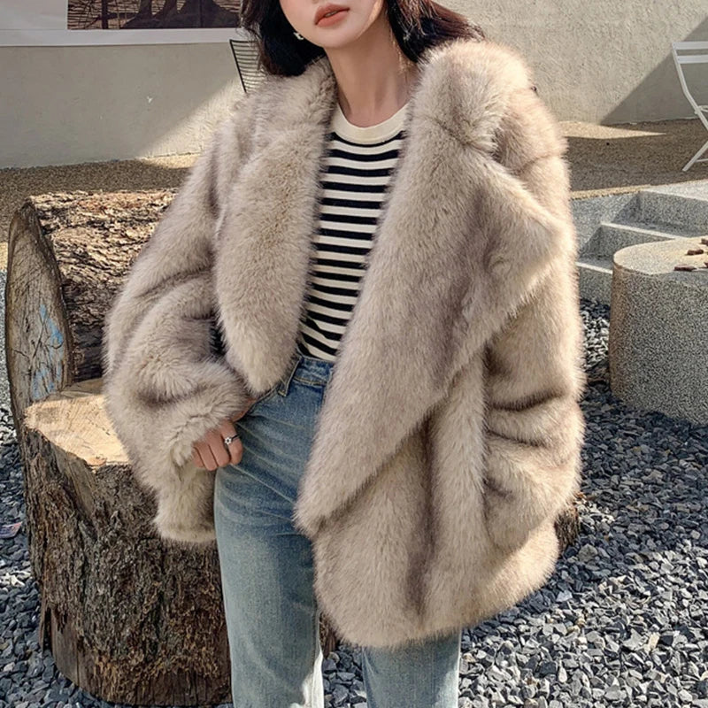 “Nepo Baby” Women’s Loose Oversized Fluffy Faux Fur Overcoat