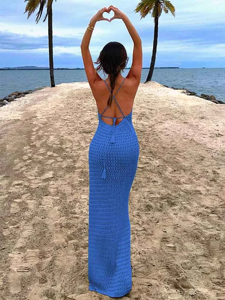 "June" Knitted Backless Bodycon Maxi Dress