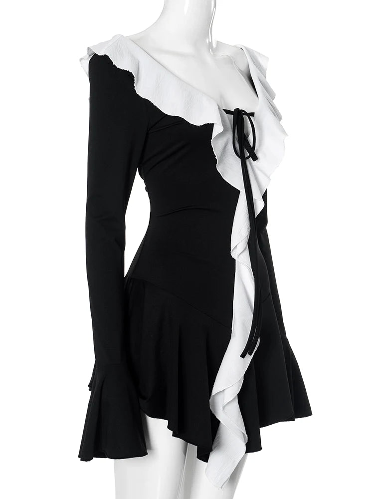 "Paris" Women's Backless Flare Sleeve V-Neck Lace-Up Bodycon Mini Dress