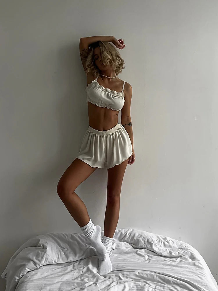 "Sleepy Beauty" Women's Sleeveless Ruffled 2 Piece Bodycon Outfit Set