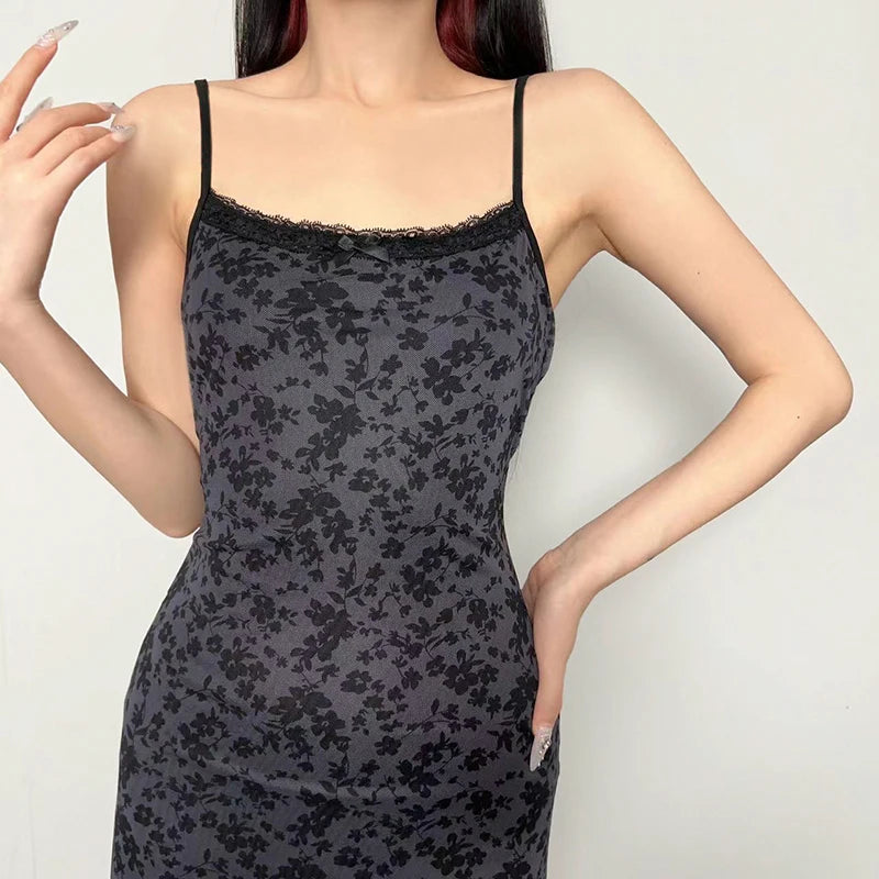 "AllBlack" Vintage Y2K Style Spaghetti Strap Maxi Dress