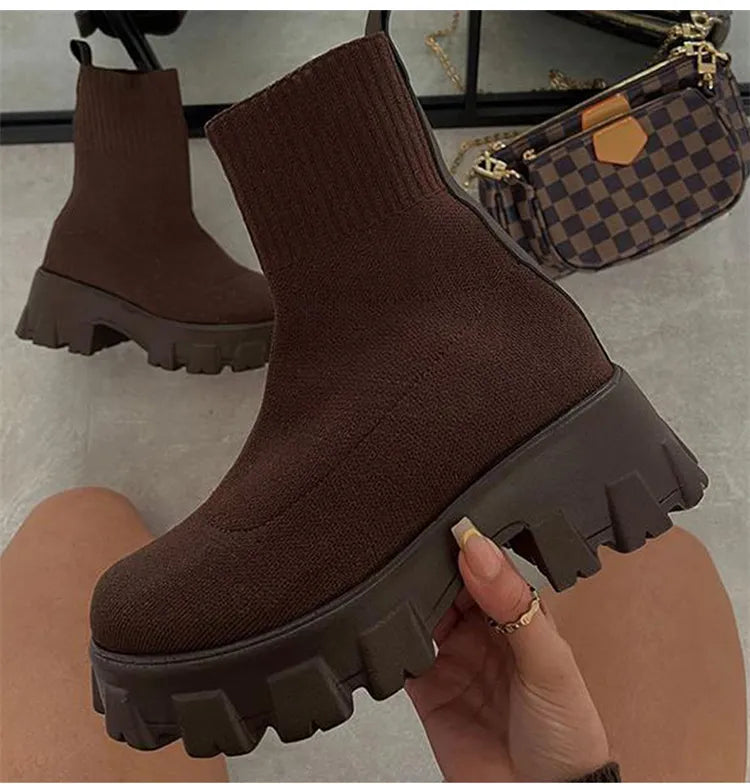 "Platform Dreamin" Women's Designer Slip On Knitted Platform Boots