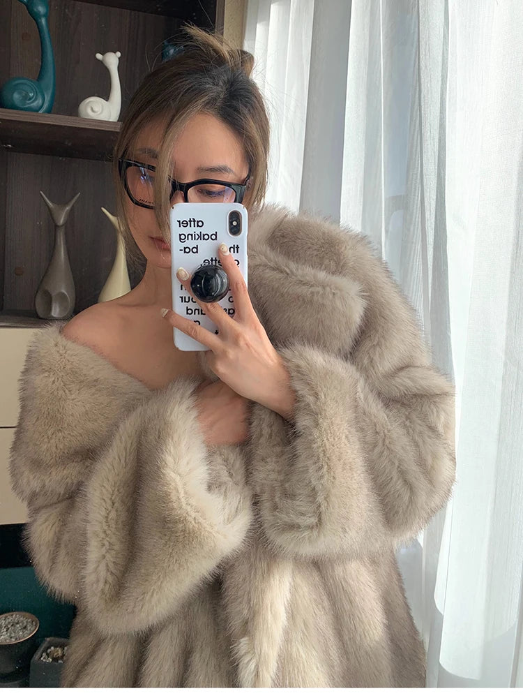 "Milan" Women's Designer Oversized Thick Fox Fur Coat