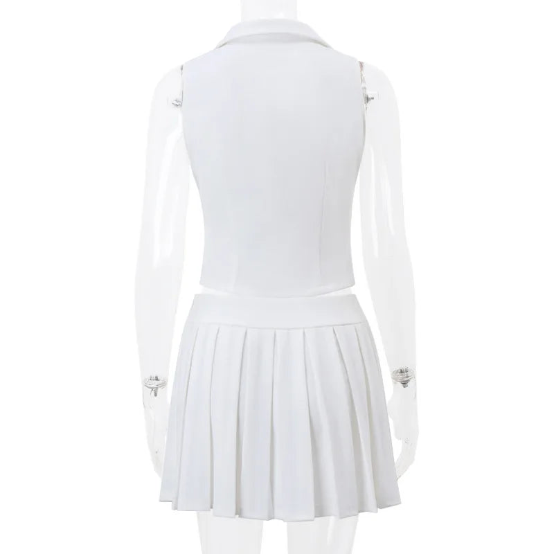 ”The Banks” Women’s White V Neck Pleated 2 Piece Outfit Set