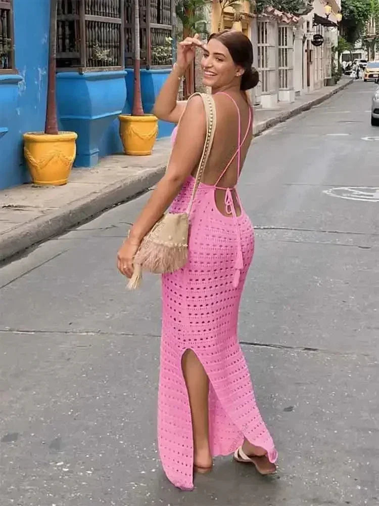 "June" Knitted Backless Bodycon Maxi Dress