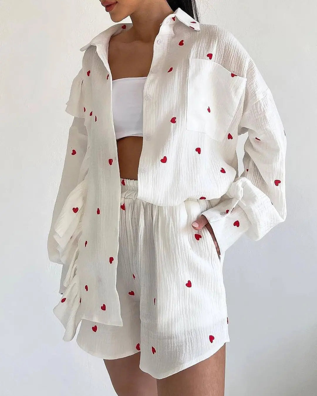 “Binded Lovers” Women’s Casual Long Sleeve 2 Piece Linen Outfit Set