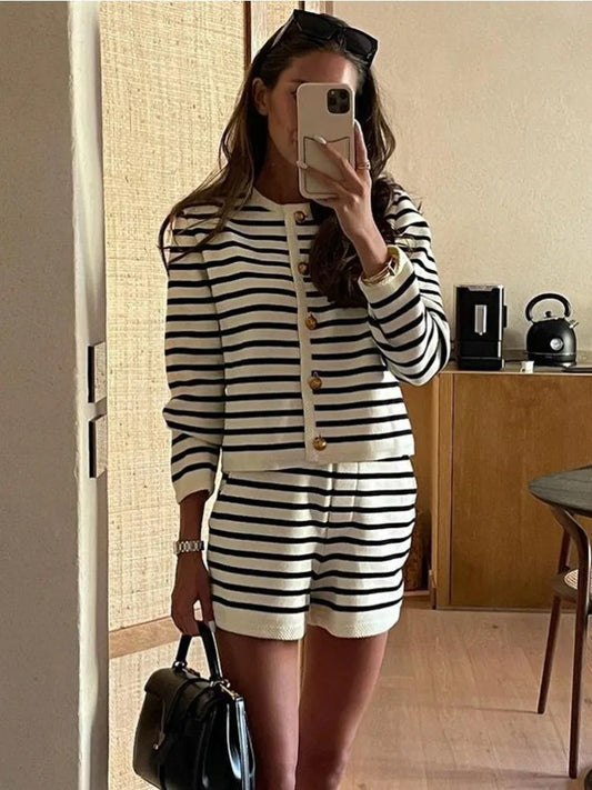 "Flossy" Women's Striped Knitted 2 Piece Outfit Set