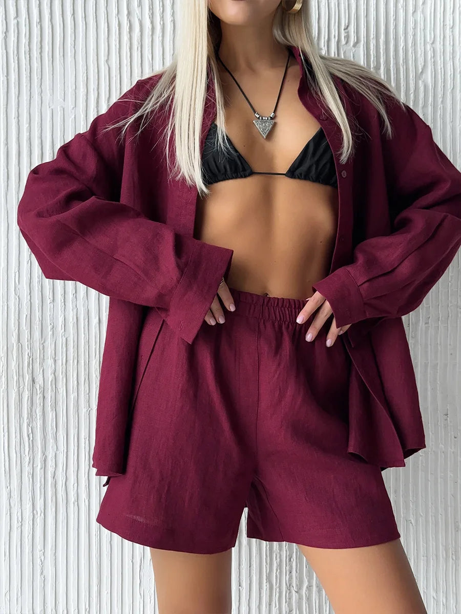 "Malibu" Women's Cotton Long Sleeve 2 Piece Outfit Set