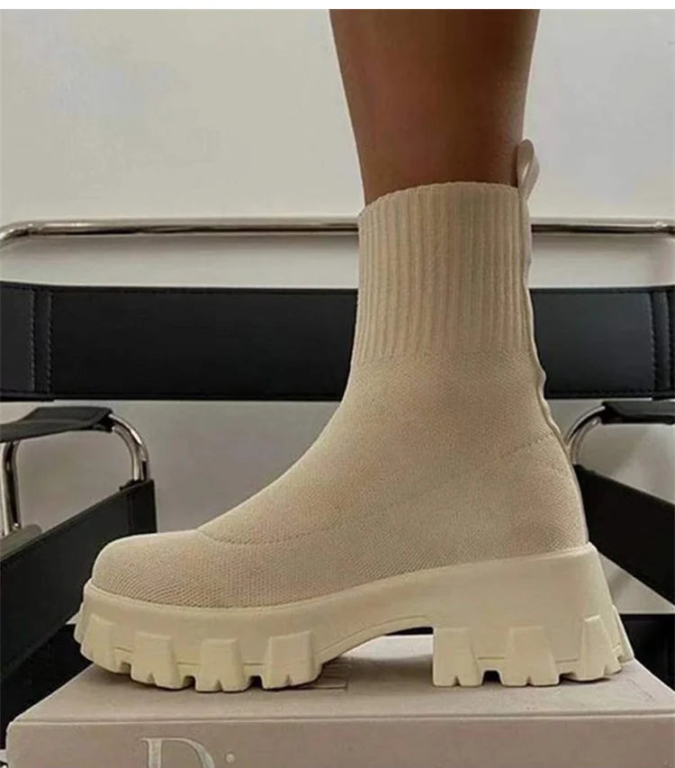 "Platform Dreamin" Women's Designer Slip On Knitted Platform Boots