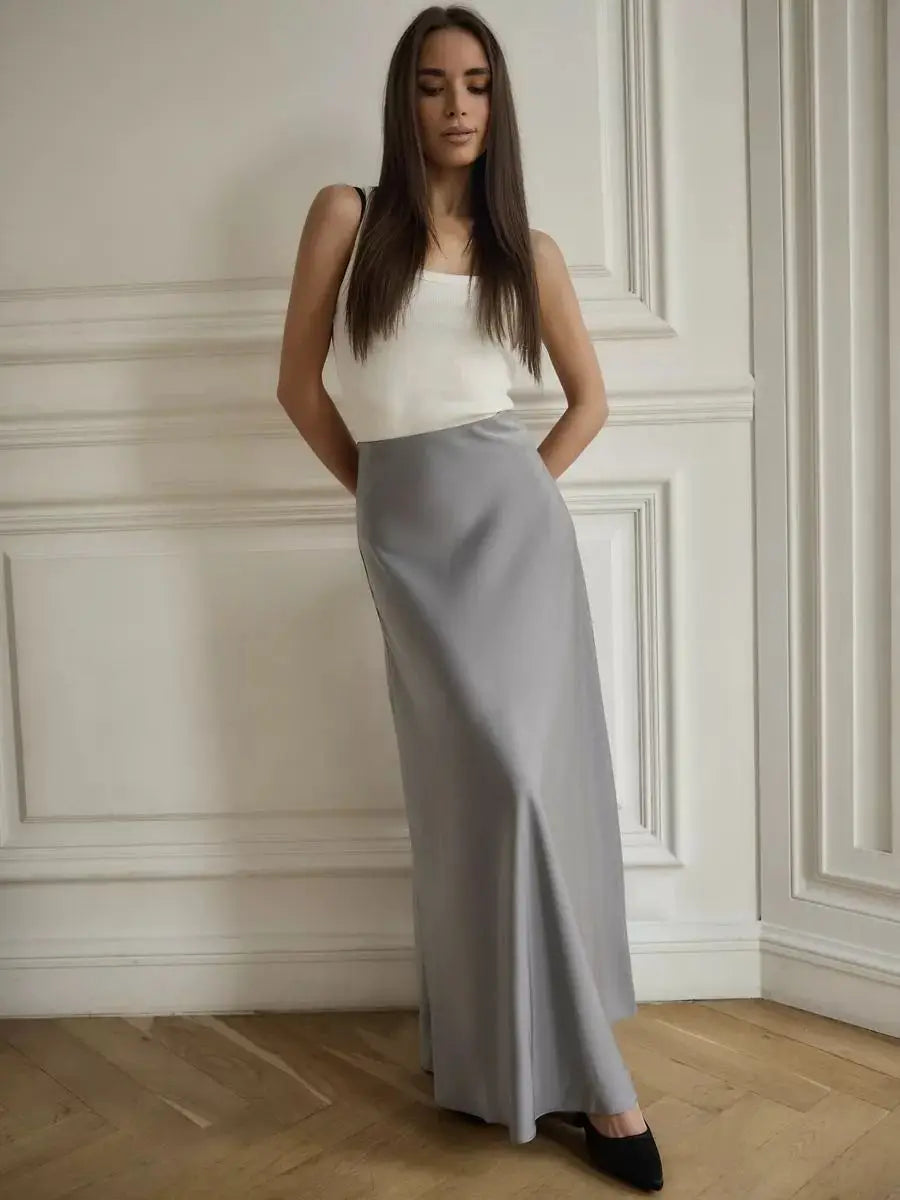 "Moda" Women's Satin High Waist Maxi Skirt