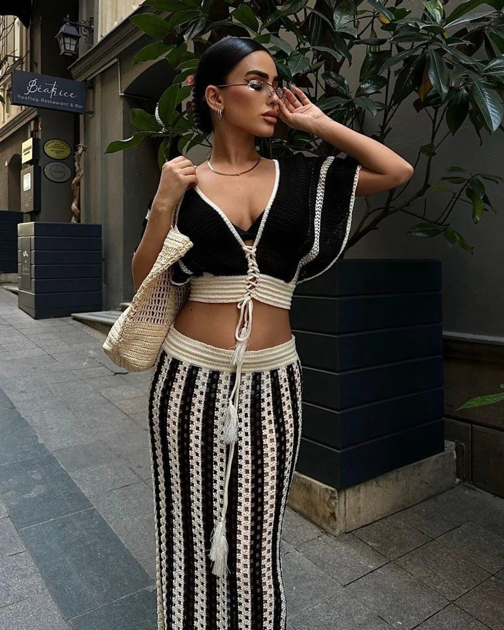 "Jolie" Knitted Striped 2 Piece Cropped Outfit Set