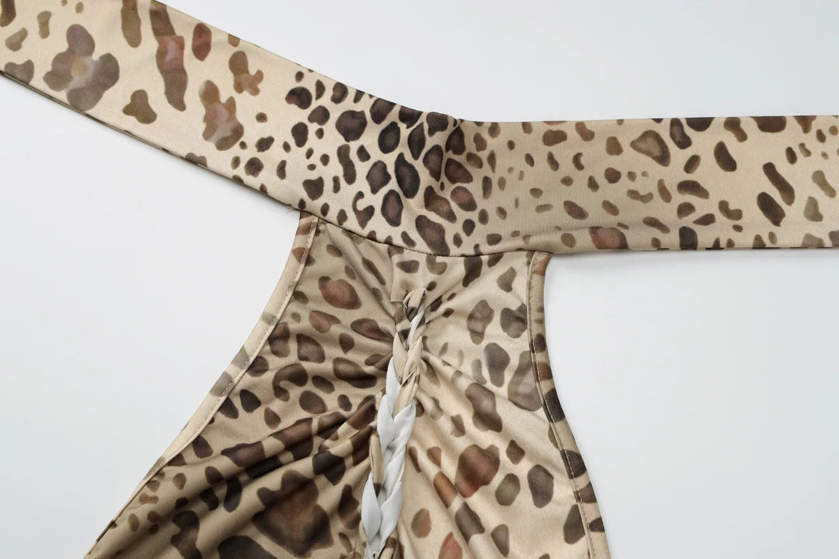 "Blackout" Women's Embellished Backless Leopard Print Maxi Dress
