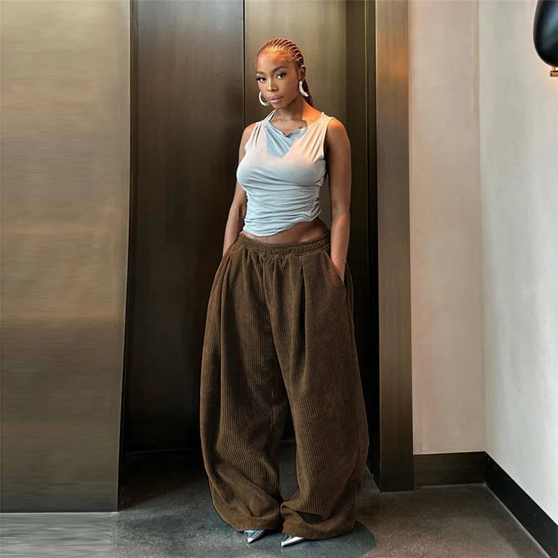 “Just Chillin” Women’s Baggy Oversized Y2K Style Corduroy Sweatpants